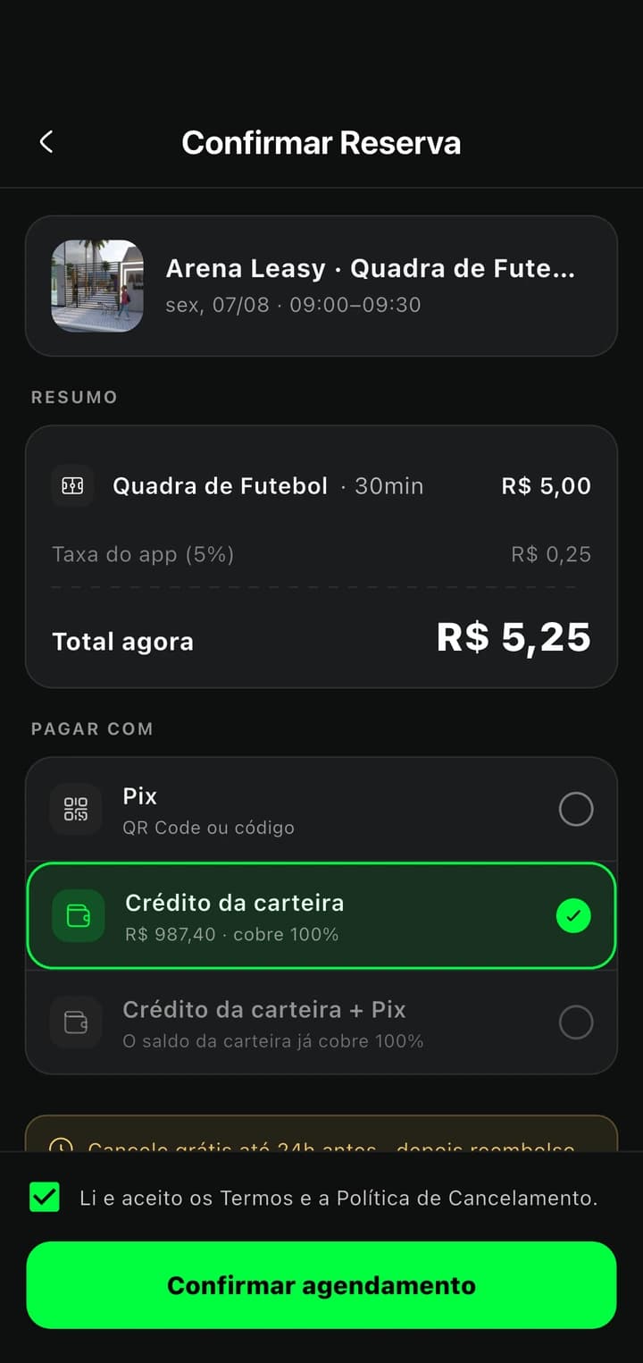Tela do app iSoccer com a solicitação de reserva enviada Tela do app iSoccer com a solicitação de reserva enviada